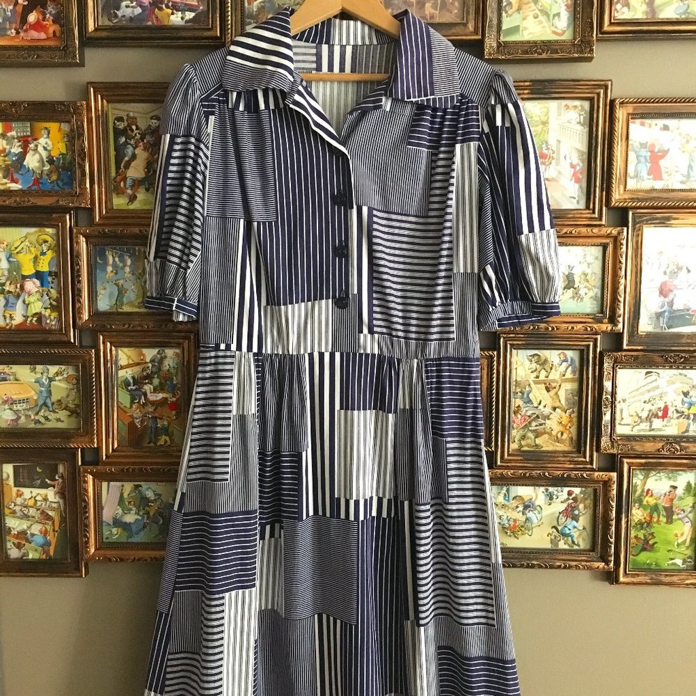 Vintage 70s Handmade Patchwork Print Cotton Day Dress S - Picture 2 of 16